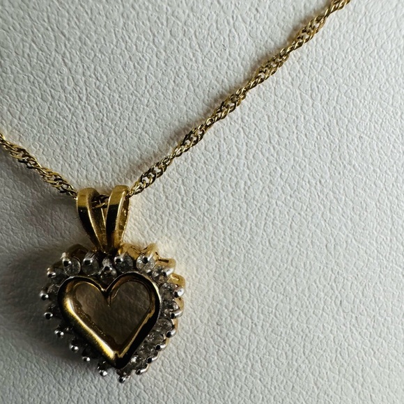 14K Yellow Gold Diamond Heart Pendant with Chain - Picture 6 of 7